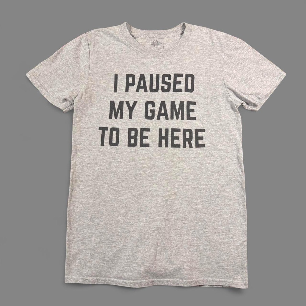 I Paused My Game To Be Here Slogan Graphic Tee Grey Lo-Fi Gamer Girl Baby Tee S